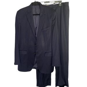 Vintage LAUREN RALPH LAUREN Suit Navy Blue Pinstripe 100% Wool Mens 42L 36W
